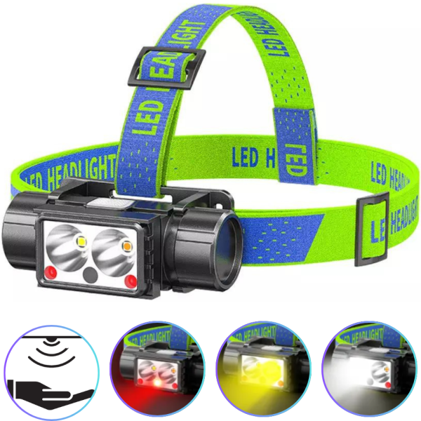 Ліхтар налобний LG-07-LM(WHITE)+LM(YELLOW)+SMD(RED), Motion Sensor, Li-Ion аккум., ЗП Type-C
