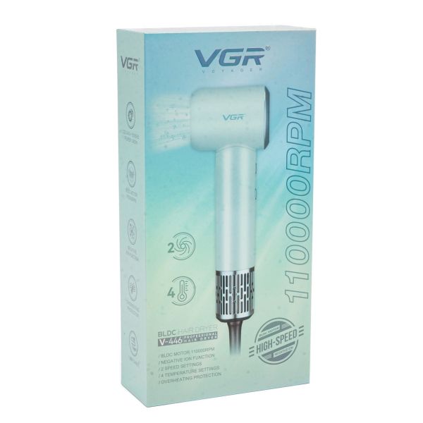 Фен професійний VGR V-446 GREEN, 2 швидкості, 4 температурні режими, 110000RPM, 1400 Вт