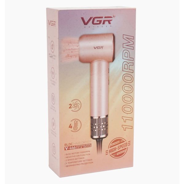 Фен професійний VGR V-446 PINK, 2 швидкості, 4 температурні режими, 110000RPM, 1400 Вт
