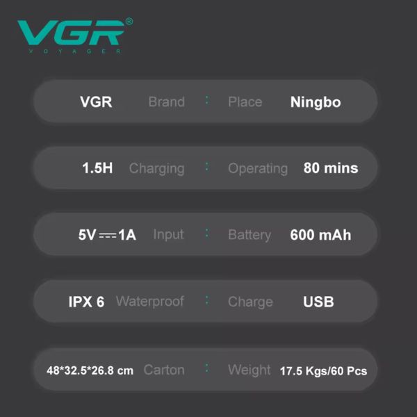 Електробритва VGR V-326 шейвер GREEN, IPX6