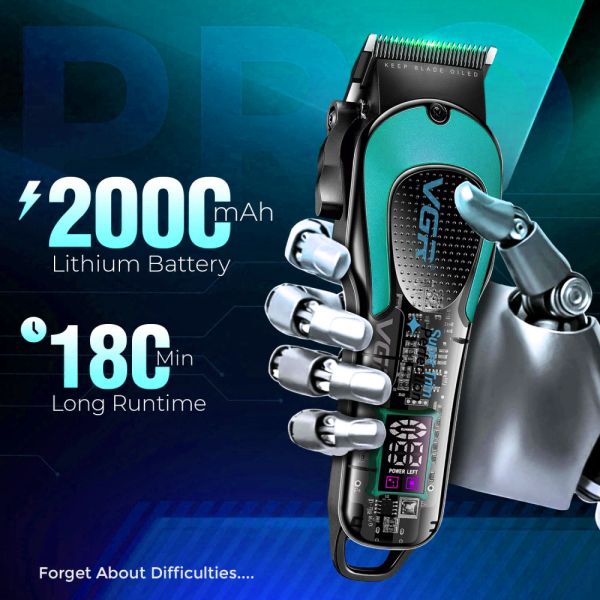 Акумуляторна машника для стриження (clipper) VGR V-692 GREEN, 4 насадки, LED display