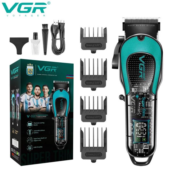 Акумуляторна машника для стриження (clipper) VGR V-692 GREEN, 4 насадки, LED display