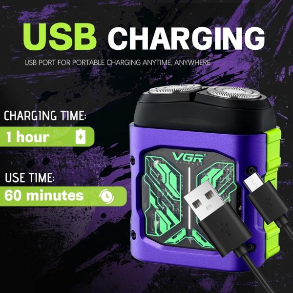 Електробритва VGR V-344 PURPLE, роторна, 8000 RPM, IPX6