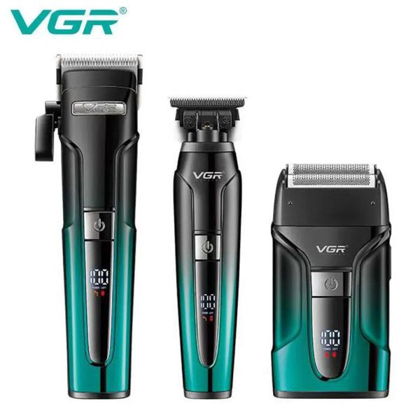 Комплект VGR 3 в 1 V-694 GREEN акумуляторна машинка для стриження (clipper), триммер та електробритва (шейвер)