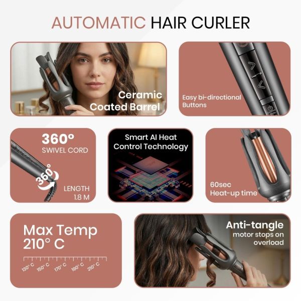 Плойка VGR V-581, automatic curling, температура від 130°C до 210°C, керамічне покриття, LED display, 45 Вт