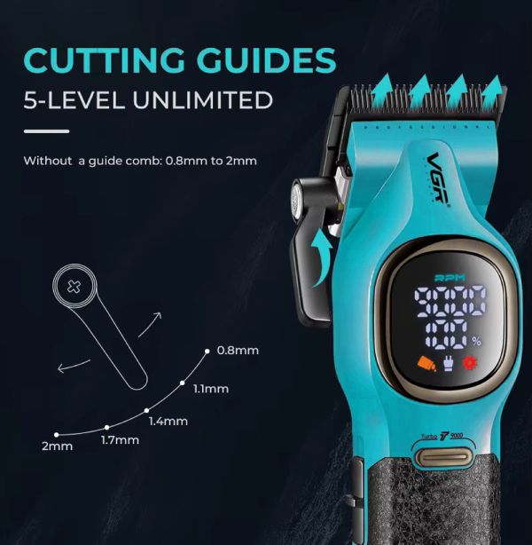 Акумуляторна машника для стриження (clipper) VGR V-886C GREEN, LED display, 9000RPM