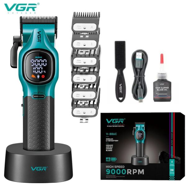 Акумуляторна машника для стриження (clipper) VGR V-886C GREEN, LED display, 9000RPM