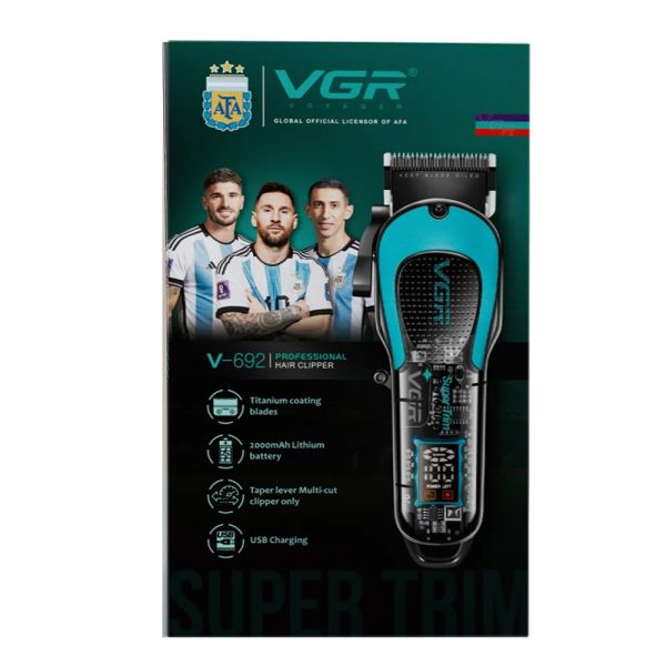 Акумуляторна машника для стриження (clipper) VGR V-692 GREEN, 4 насадки, LED display