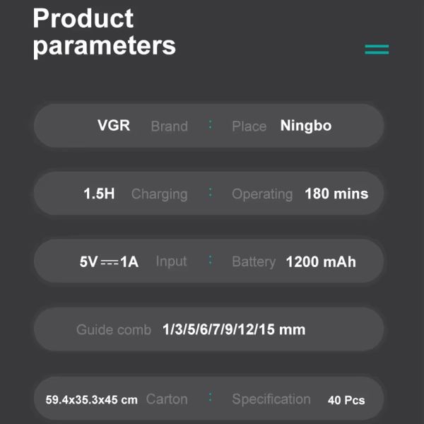 Набір для стрижки VGR 6 в 1 V-109, 6 насадок, LED Display, IPX6