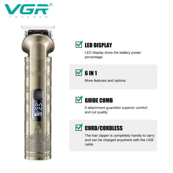 Набір для стрижки VGR 6 в 1 V-109, 6 насадок, LED Display, IPX6