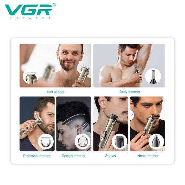 Набір для стрижки VGR 6 в 1 V-109, 6 насадок, LED Display, IPX6