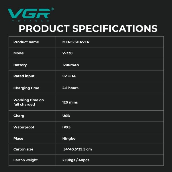 Електробритва VGR V-330, роторна, IPX5