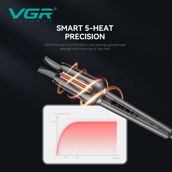 Плойка VGR V-581, automatic curling, температура від 130°C до 210°C, керамічне покриття, LED display, 45 Вт