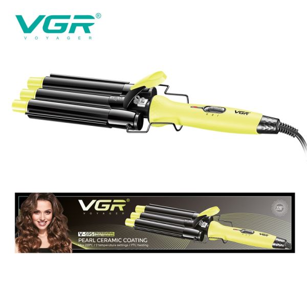Плойка потрійна VGR V-595 YELLOW, 5 режимів роботи, керамічне покриття, LED display, 100 Вт