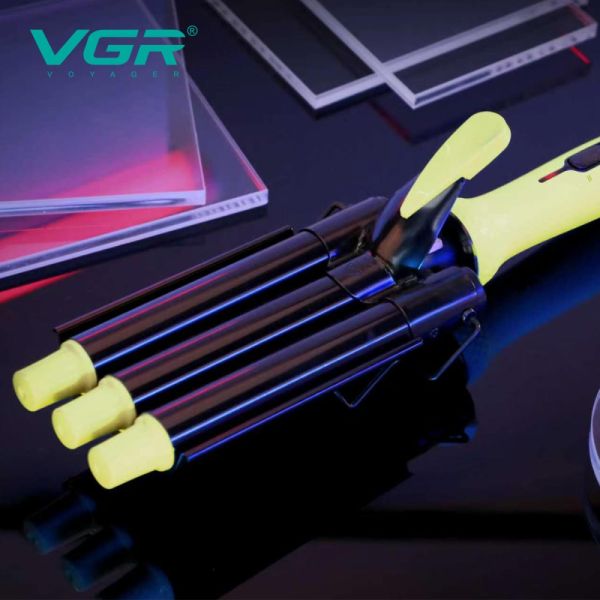 Плойка потрійна VGR V-595 YELLOW, 5 режимів роботи, керамічне покриття, LED display, 100 Вт