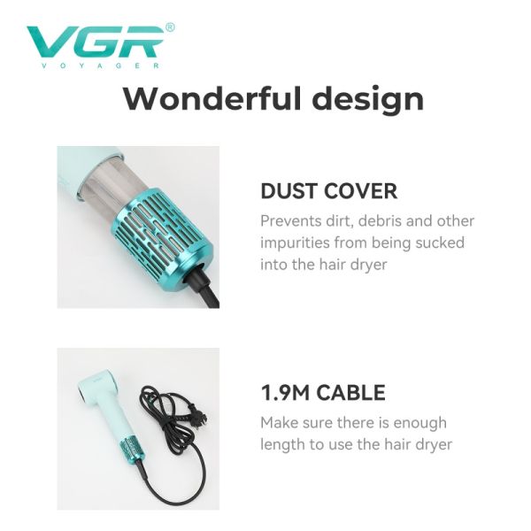 Фен професійний VGR V-446 PINK, 2 швидкості, 4 температурні режими, 110000RPM, 1400 Вт