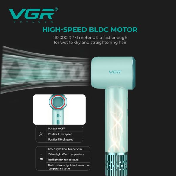 Фен професійний VGR V-446 PINK, 2 швидкості, 4 температурні режими, 110000RPM, 1400 Вт