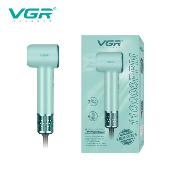 Фен професійний VGR V-446 GREEN, 2 швидкості, 4 температурні режими, 110000RPM, 1400 Вт