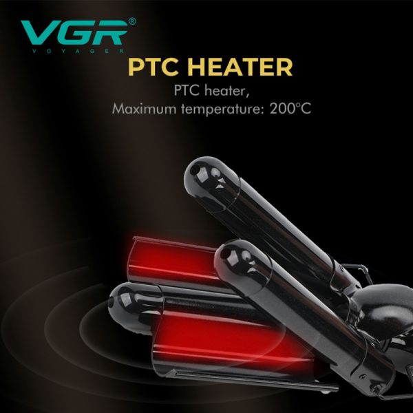 Плойка потрійна VGR V-590 GOLD, 140-200°C, керамічне покриття, LED display, 130W