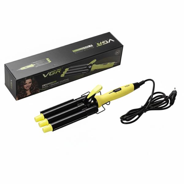 Плойка потрійна VGR V-595 YELLOW, 5 режимів роботи, керамічне покриття, LED display, 100 Вт
